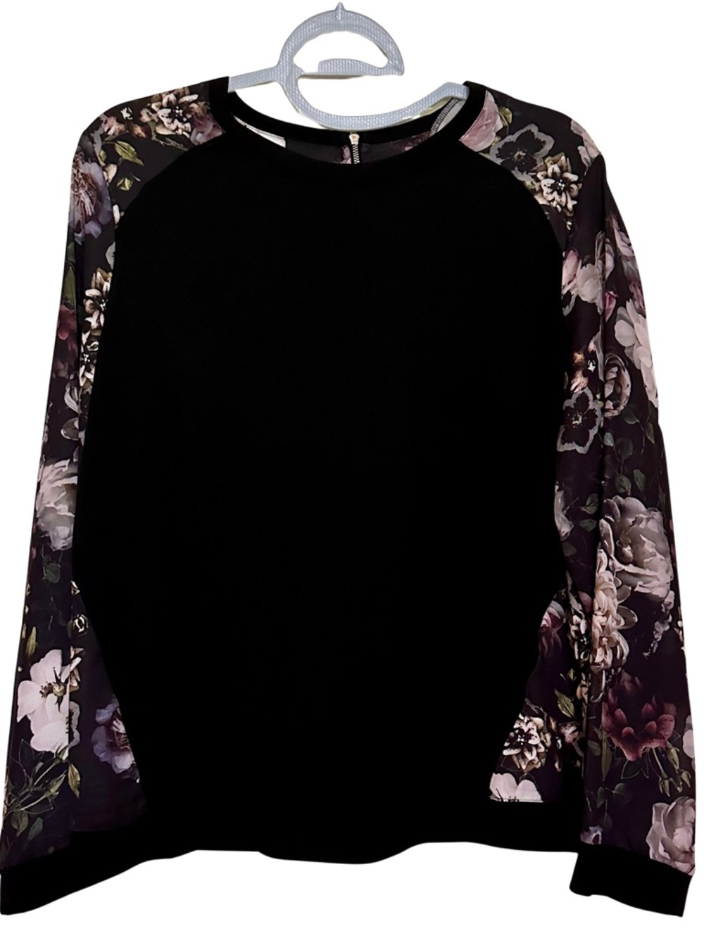 APRICOT Black Pullover with Floral Raglan Sleeves